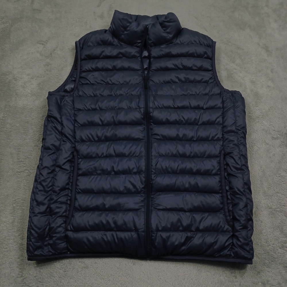 Uniqlo Vest Mens Large Blue Down Lightweight Full Zip Pockets Preppy